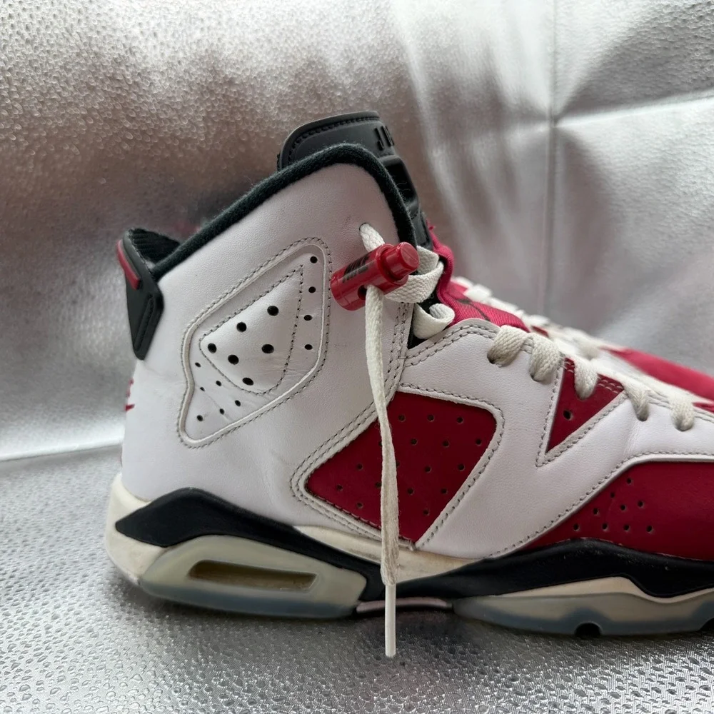 Size 7Y Nike Air Jordan 6 Retro White/Black-Carmine Boys Mid Sneakers 384665-106
